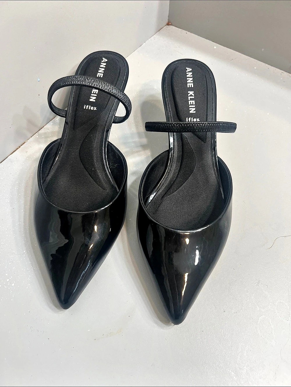 Anne Klein Black Pointed-Toe Slingback Heels